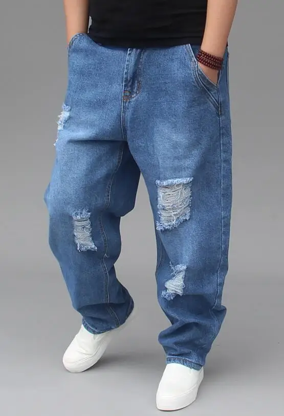 Men Low Drop Crotch Baggy Loose Patch Jeans Streetwear Pants Personality Jeans Cowboy Cross-Pants Size 29-42