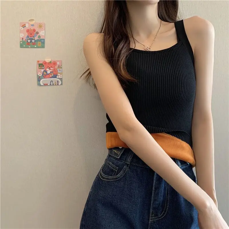 

Harajuku solid plus velvet vest women's sleeveless tops 2021 autumn winter Korean fashion new aesthetic knitted camisole trend