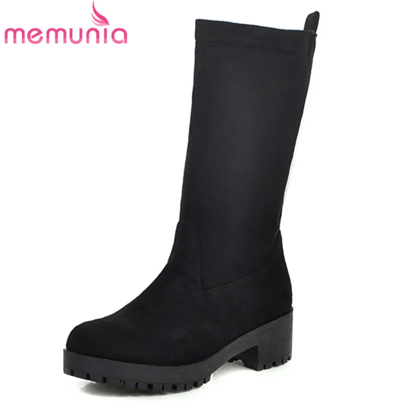 Женские сапоги до колена с заклепками на платформе и квадратном каблуке | Обувь