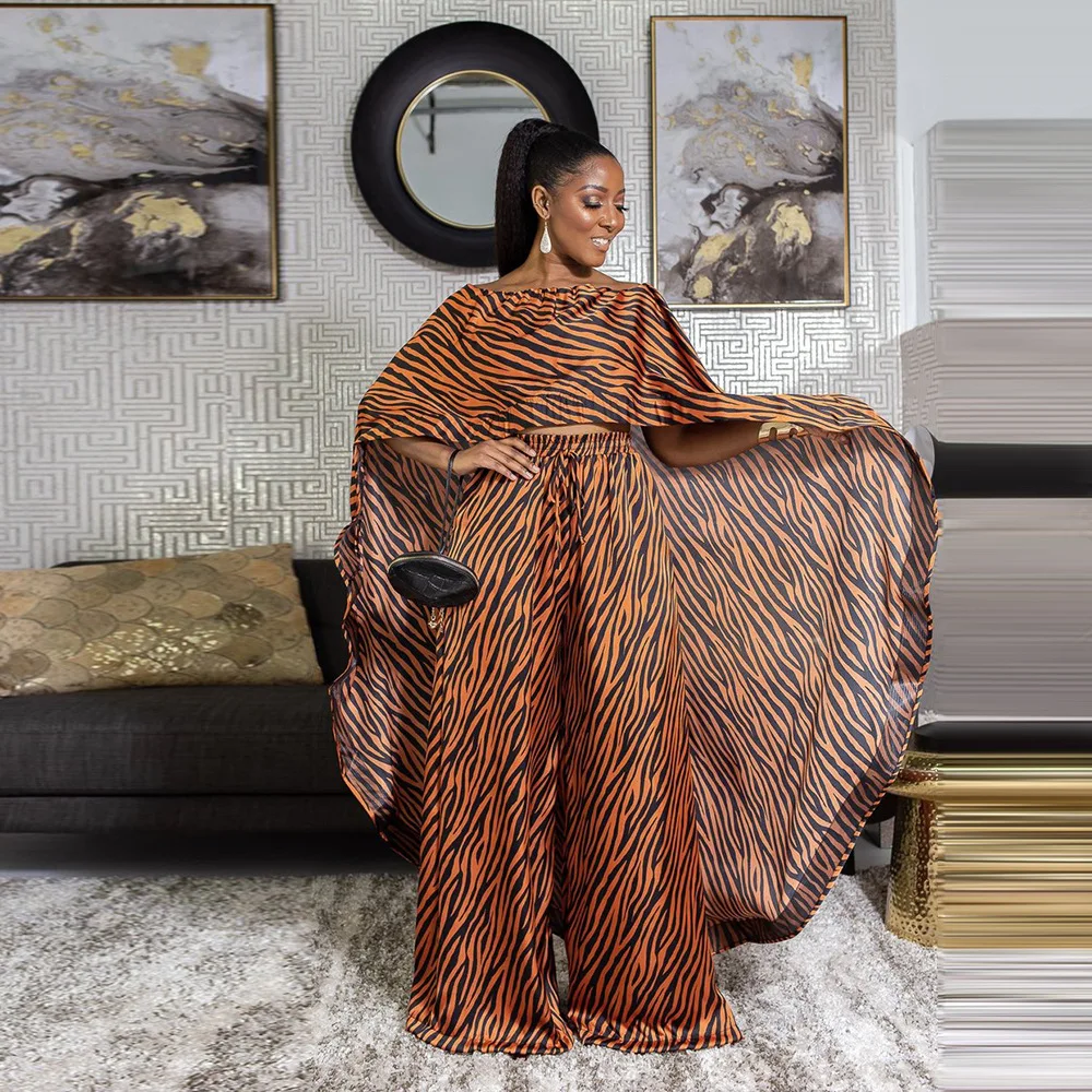 

2 Piece Set Women Africa Clothes African Dashiki New Fashion Two Piece Suit Long Tops + Wide Pants Party Plus Size For Lady