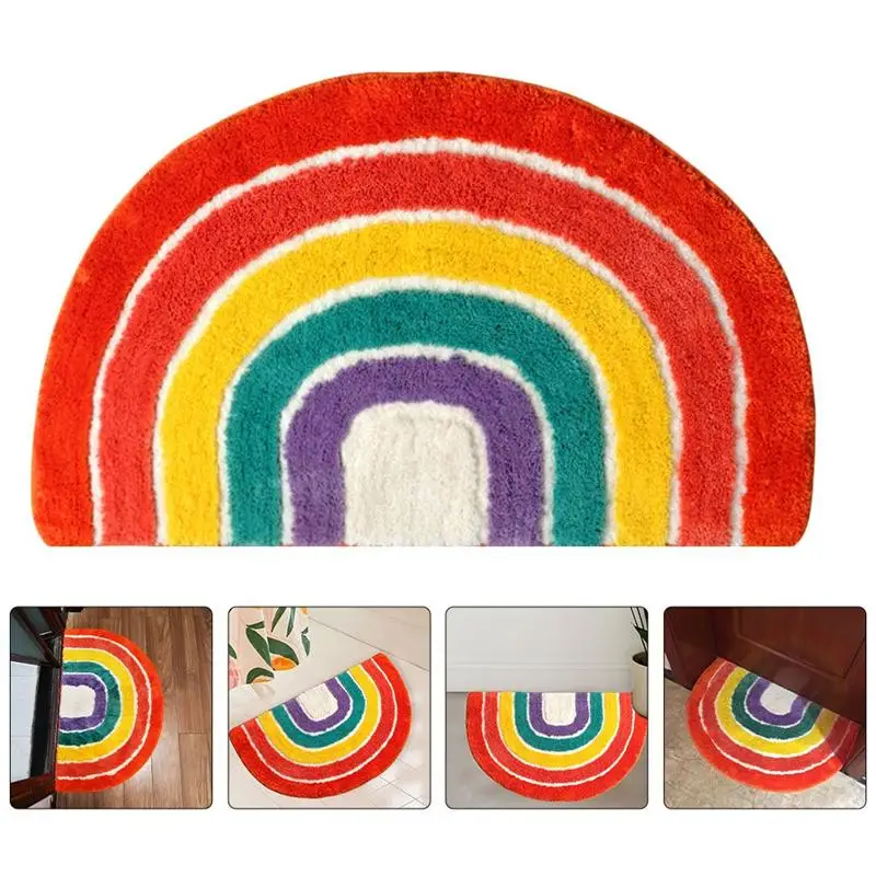 

1pc Cartoon Rainbow Home Mat Anti-skid Mat Semicircular Bathroom Floor Mat