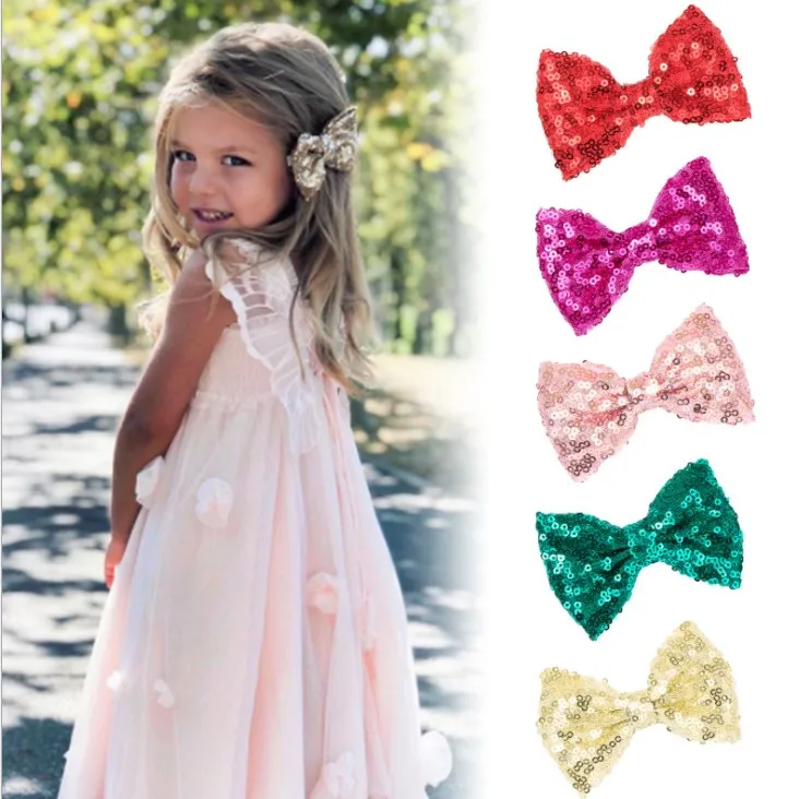

European And American Sequin Bow Hair Clip Double-sided Flash Children's Side Clip New Butterfly Bangs Clip Set For Kids Girls