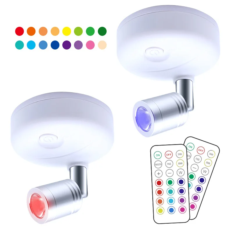 

13-color Wireless RGB Remote Control Cabinet Spotlight, Cross-border Angle Adjustable, Atmosphere LED Shooting Light Night Light