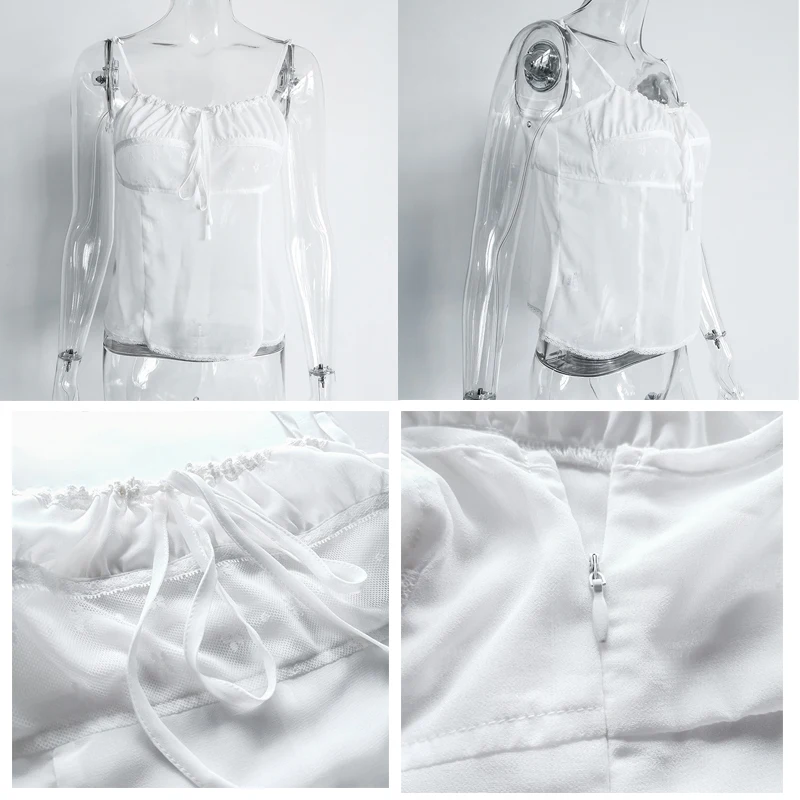 

Hbenna Mesh Camisole Women Angel Top Lace Crop Top Women Transparent Ruched Front Laceup Party Cute Tank Top Y2k Summer Cropped