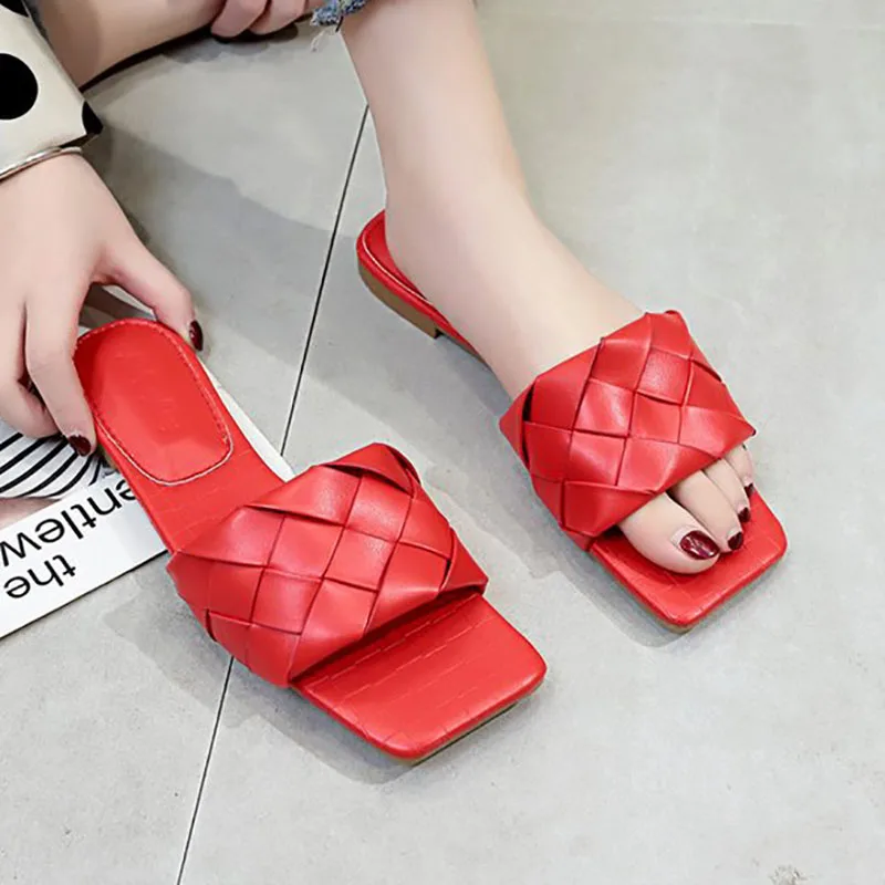 

Women Sandals Slippers Shoes 2020 New Brand Weave Leather Open Toe Flat Casual Slides Summer Outdoor Beach Female Flip Flops