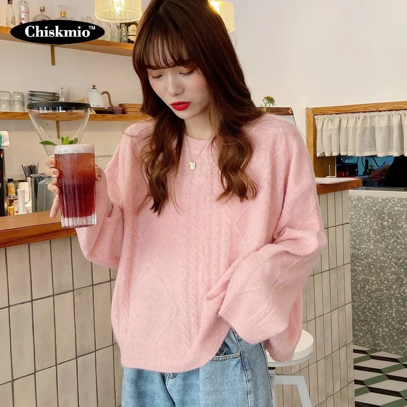 Женский флисовый пуловер Chiskmio вязаный свитер с круглым вырезом и длинным рукавом