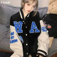 lady letter print baseball uniform jackets women ins tide brand oversize bomber jacket korean style harajuku loose unisex coat