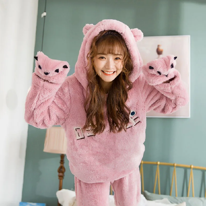 Фланелевая Женская пижама с героями мультфильмов комплект осенне-зимней плотной