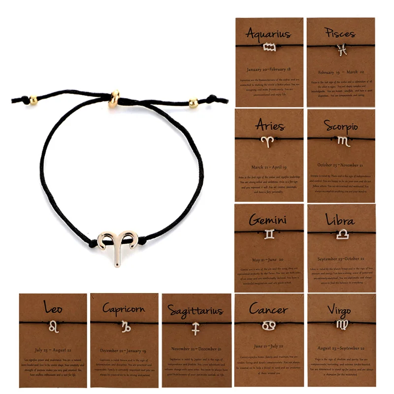 Fashion 12 zodiac lion Bracelets Black Rope Bracelet charm mens chain gift Brass does not fade birthday jewelry | Украшения и