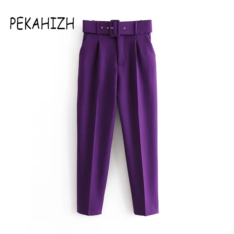 Элегантные черные фиолетовые штаны шаровары женские зимние с карманами на