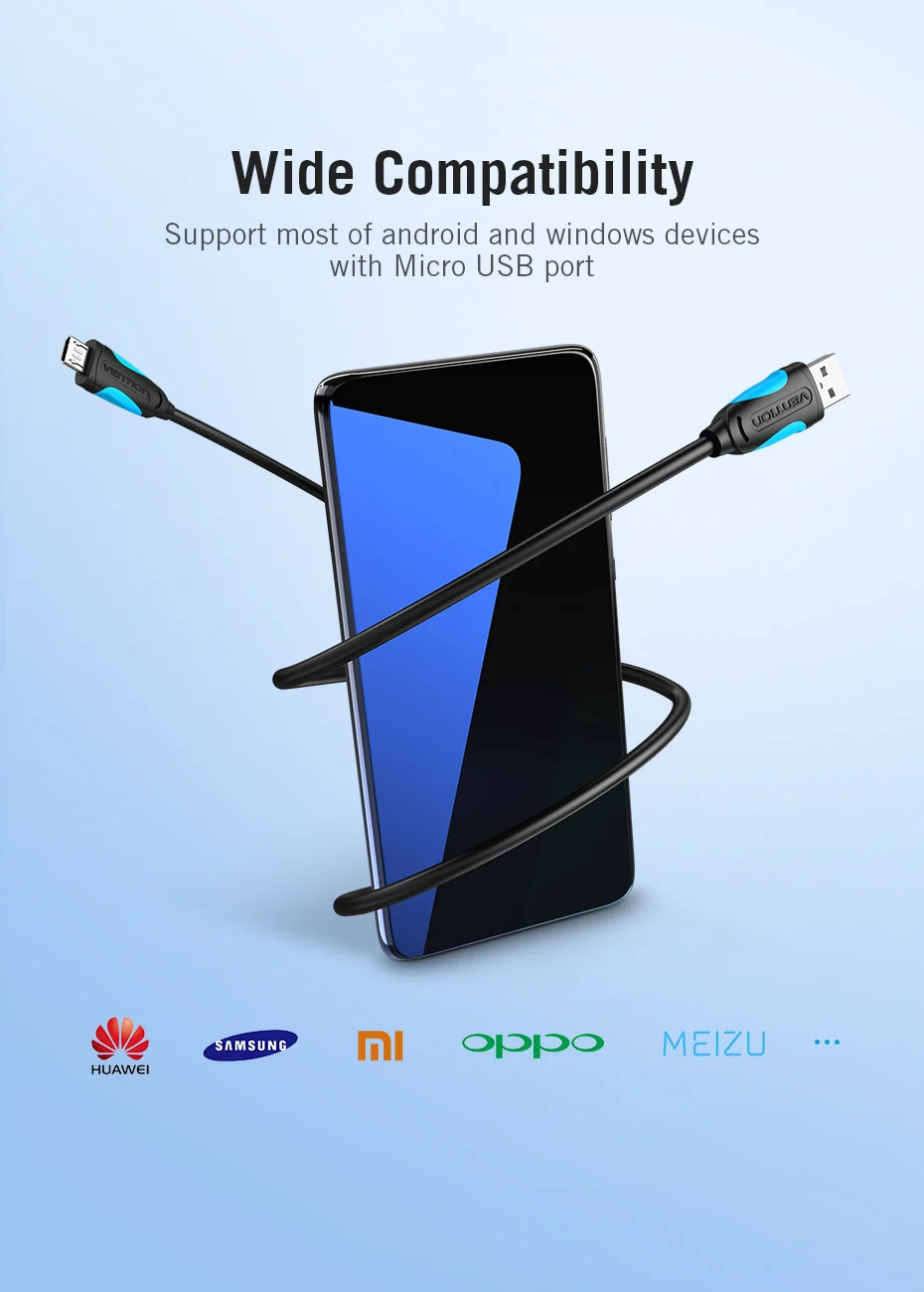 Vention Micro USB кабель 2A Быстрая зарядка USB кабель для передачи данных для samsung Xiaomi LG планшета Android мобильного телефона usb зарядный шнур