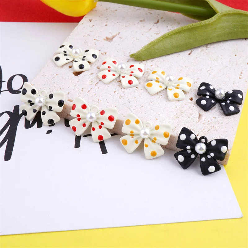 

2pcs New Cute Romantic Polka Dot Bow Charm For DIY Necklace Earring Keychain Jewelry Making Accessories