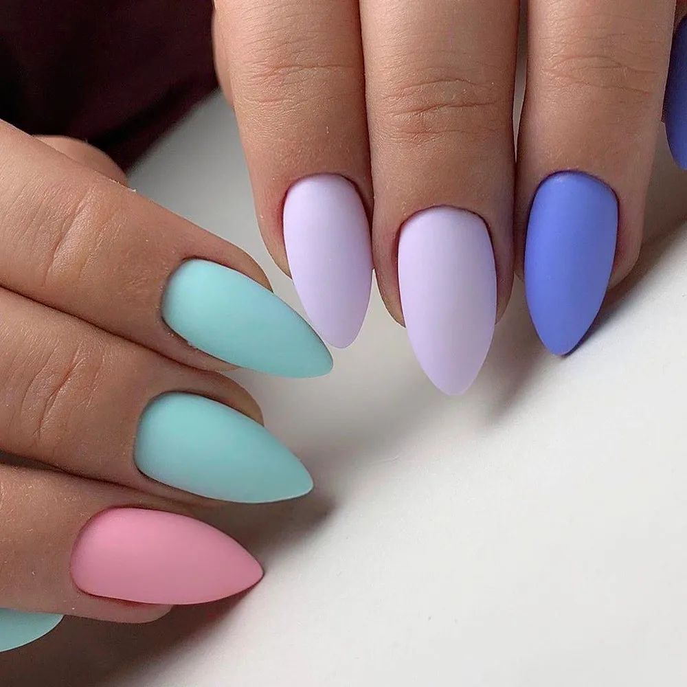 

24Pcs Matte Macaron Press On Fake Nails Short Stiletto Artificial False Nail With Sticker DIY Girl Finger Tips Manicure Tool