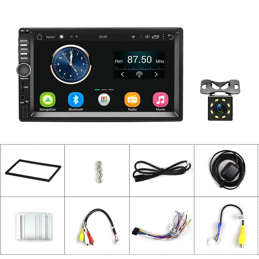 Camecho Android 2 Din автомобильное радио gps Навигация стерео " HD Универсальный Автомобильный плеер Wifi Bluetooth USB Авторадио с камерой/ISO - Цвет: With 8 IR Camera