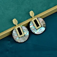net red temperament exaggeration abalone shell texture fashion big earrings metal fold female s925 silver needle