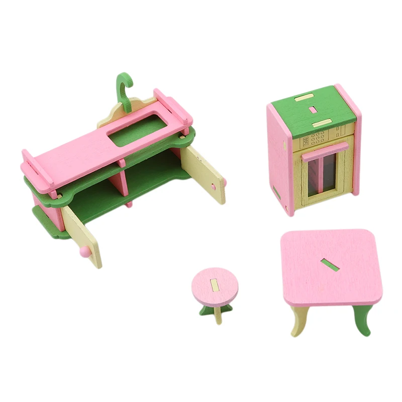 

Dollhouse Furniture Double Bed with Pillows and Blanket Wooden Doll Bathroom Furniture Dollhouse Miniature Kids Child Play Toy