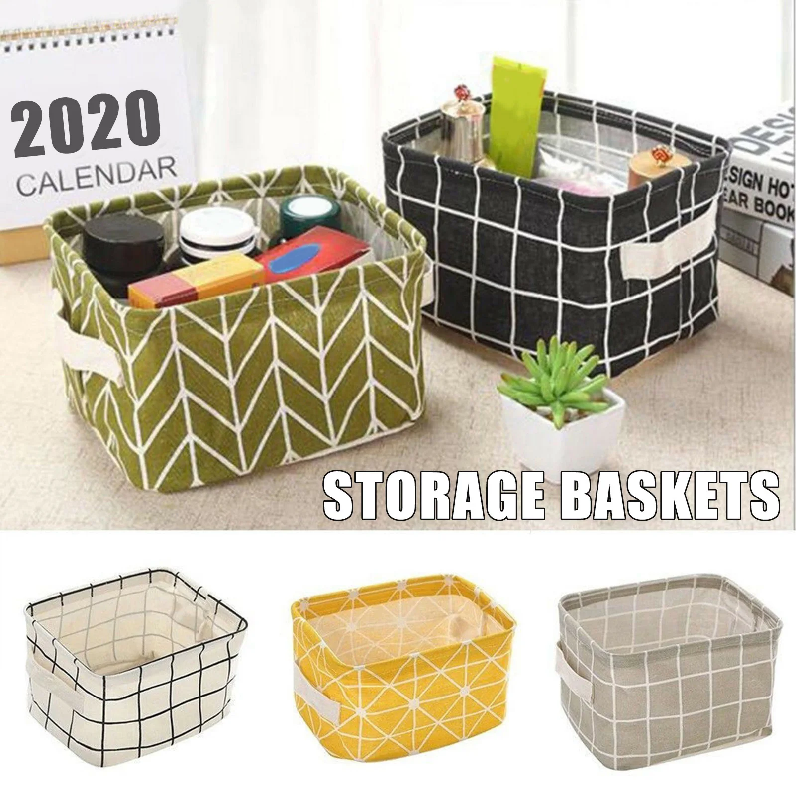 

Canvas Storage Bins Basket Organizers Foldable Fabric Cotton Linen Blend Storage Bins for Makeup Book Baby Toy Basket F2