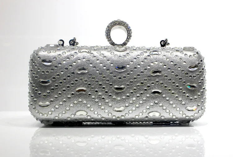 

Factory's New Ring Head Wave-shaped Hot Drill Dinner Package Set Diamond Banquet Dress Bag Handle Handbag Hand Bag Lipstick Bag