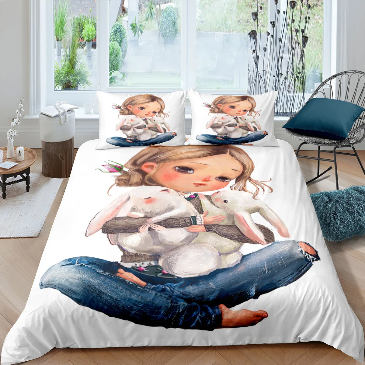 

3D Print Oil Painting Beautiful Girl Comforter Cover Set Kids Teens Girl Duvet Cover Gamer Bedding Set Girl Pattern Quilt