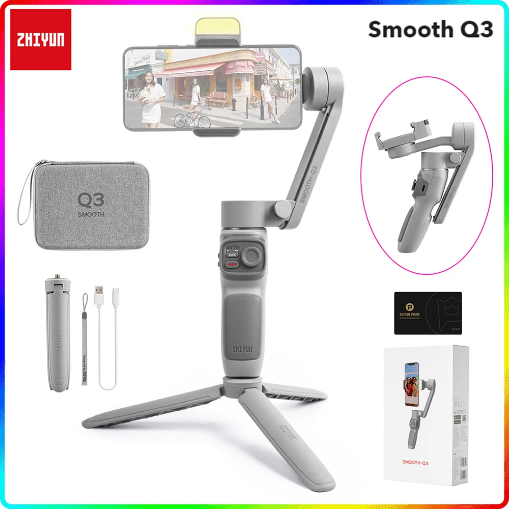 Zhiyun Smooth Q3 3-Axis Handheld Gimbal Stabilizer for iPhone 13 Pro Max 12 11 XS X Android Smartphone YouTube Vlog & Fill Light |