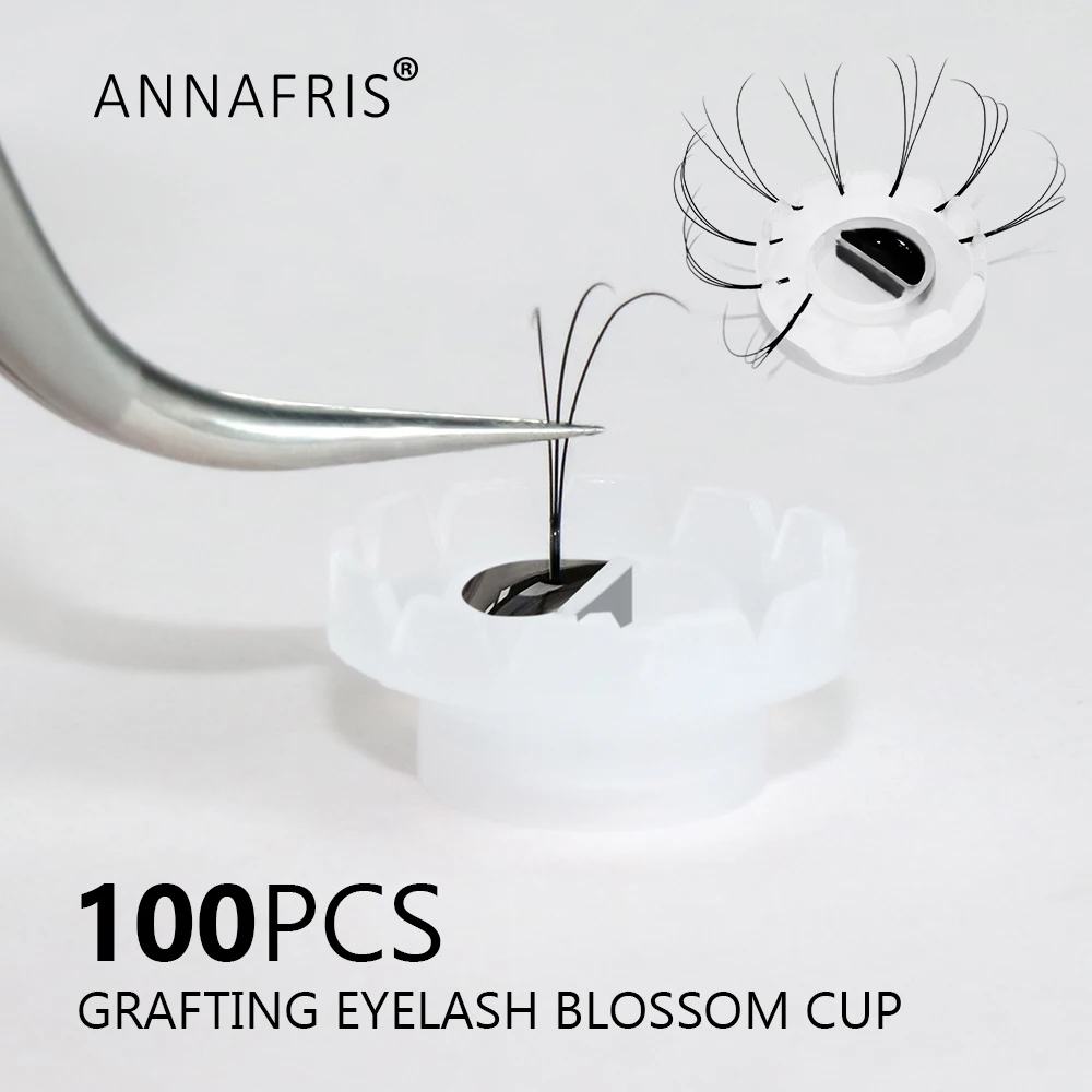 

ANNAFRIS 100 Pcs Disposable Eyelash Blooming Cup Easy Fan Lashes Extensions Plastic Adhesive Stand Makeup Tools