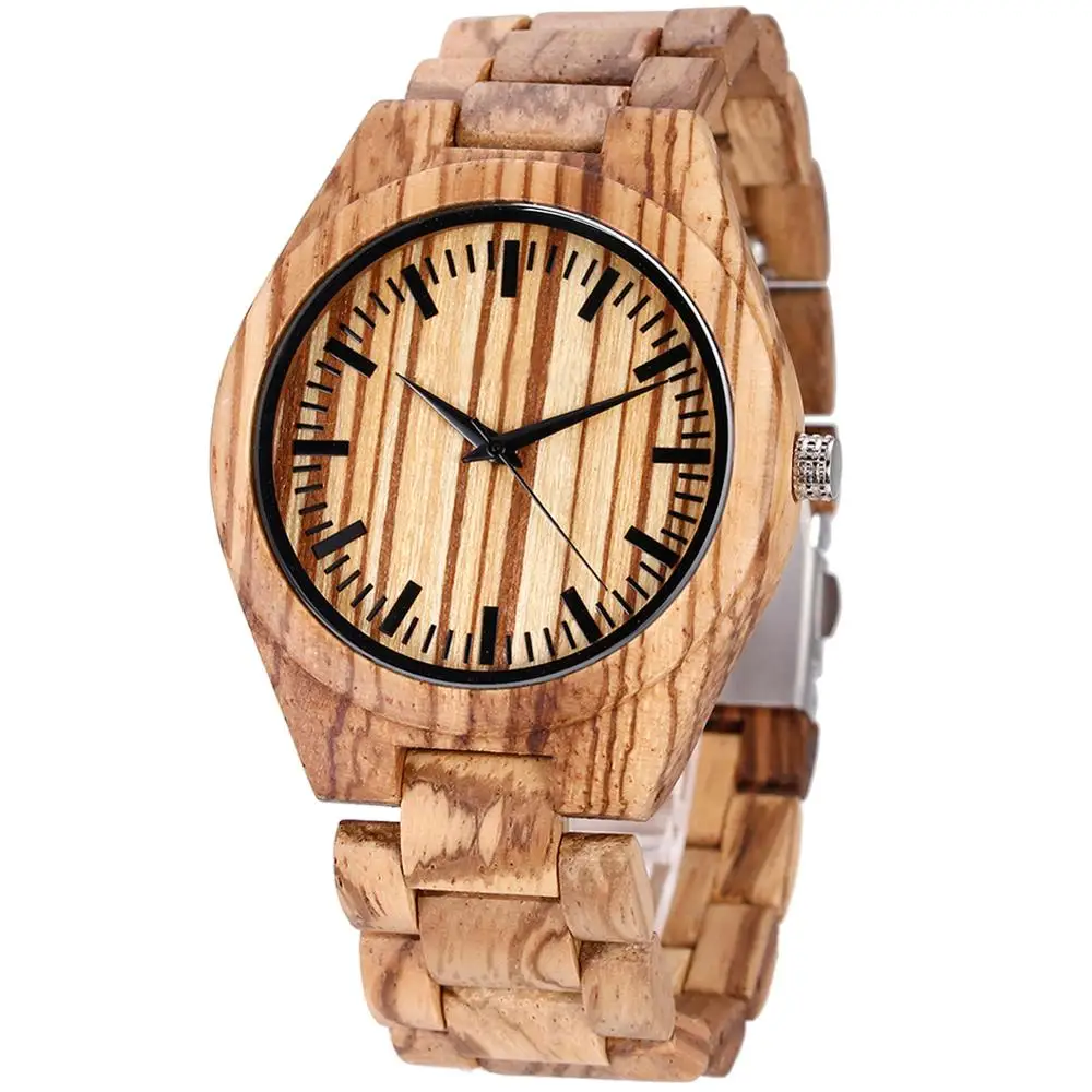 

Men's Clock Bamboo Wood Watches Top Luxury Natural Full Wooden Bangle Quartz Analog Stripe Casual Male Clock relogio de Madeira