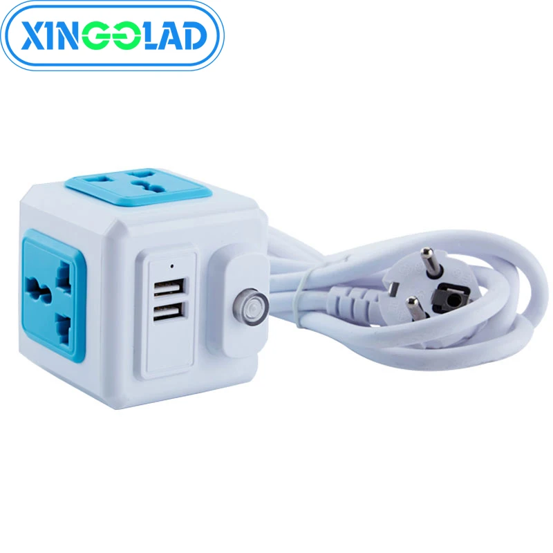 

EU Plug Multi Powercube Power Strip Universal 2 USB 4 Outlets Extender Electric 1.8M Cord Socket Network Filter of Home Office
