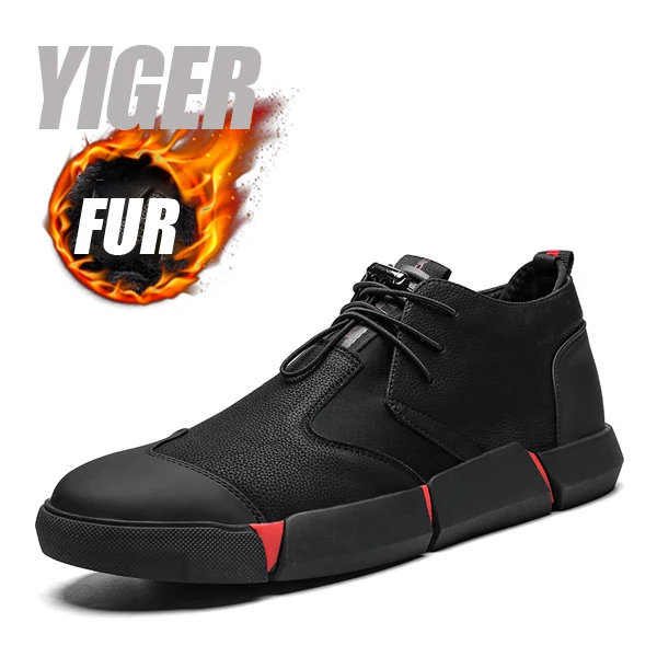 Black with fur YIGER; мужская повседневная обувь; Новинка; кожаные мужские лоферы; кроссовки в британском стиле; модельные туфли на шнуровке; Мужская обувь для отдыха; большие размеры; 0355 - Цвет: Black with fur