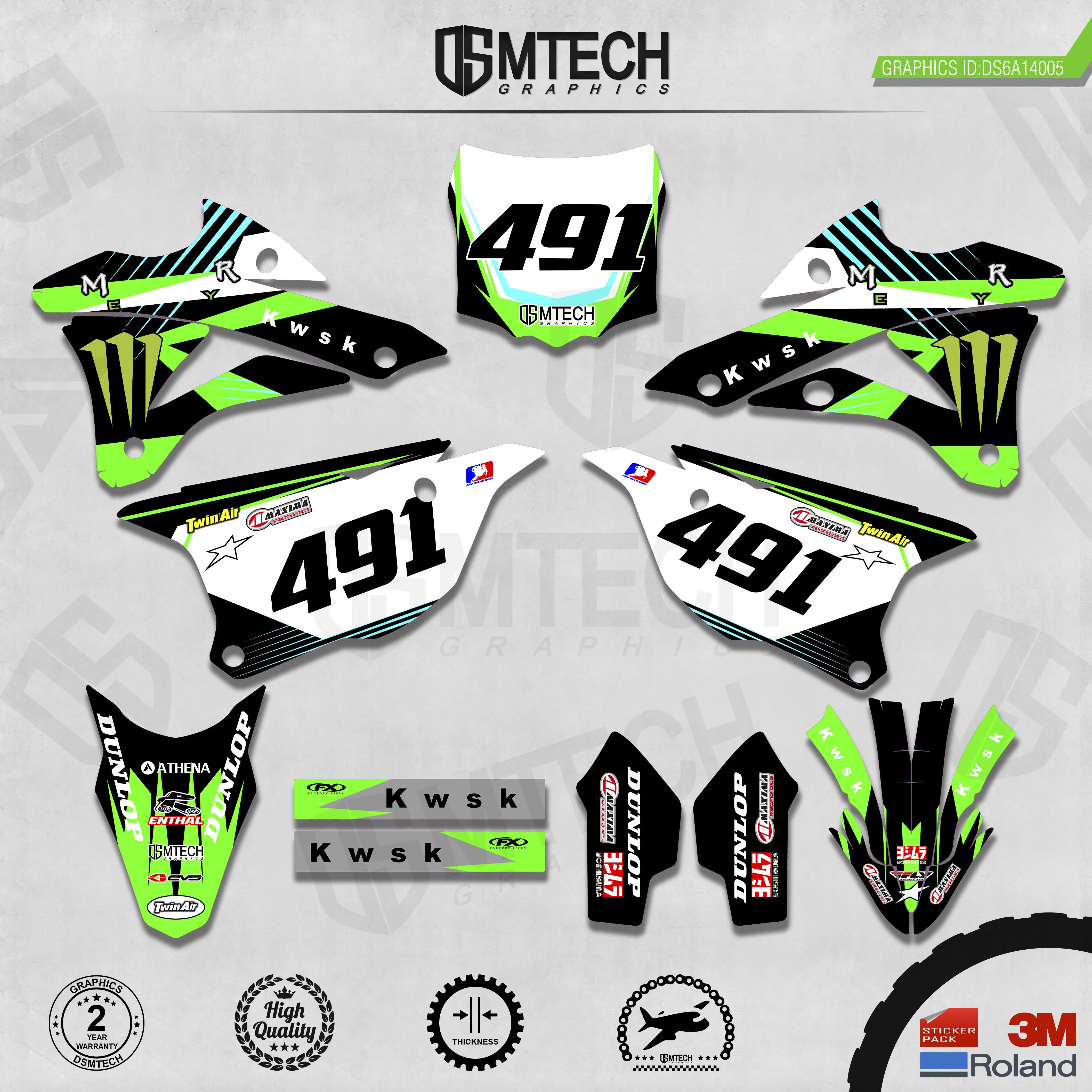 DSMTECH Customized Team Graphics Backgrounds Decals 3M Custom Stickers For KAWASAKI  2014 2015 2016 2017 2018 2019 KX85-100 005