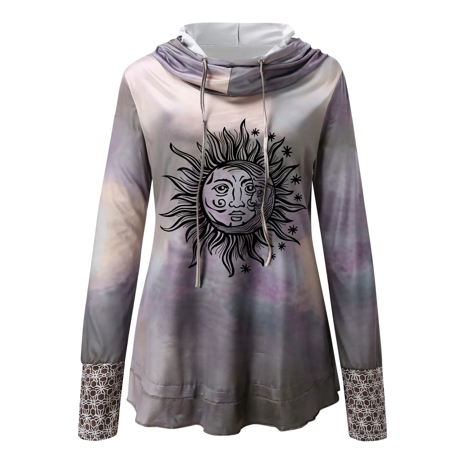 Женская футболка с длинным рукавом принтом Солнца и Луны | одежда