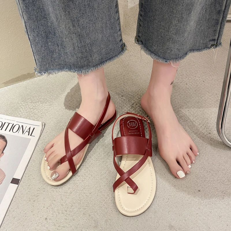 

Flat Sandal Shoe Summer Heels All-Match Flip Flops Platform Suit Female Beige 2021 Women's Without Gladiator Fashion Girls Corre