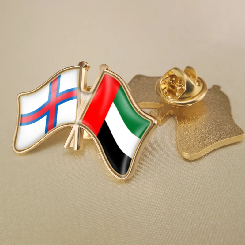 

Faroe Islands and United Arab Emirates Crossed Double Friendship Flags Lapel Pins Brooch Badges
