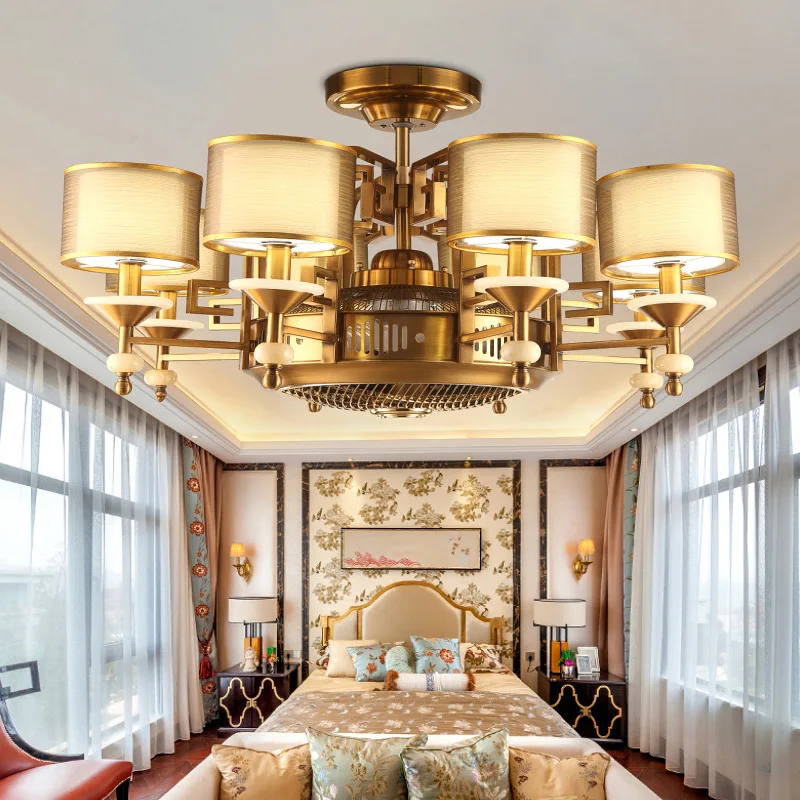 Китайский Невидимый потолочный вентилятор лампа ретро гостиная Светильник