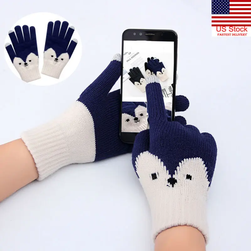 Новые женские теплые шерстяные тянущиеся перчатки для сенсорного экрана с