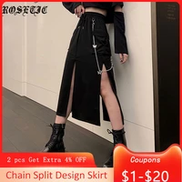 rosetic punk girl gothic skirt women lace up pocket split sexy chain cool 2020 autumn fashion high waist midi skirts summer