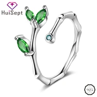 huisept fashion ring 925 silver jewelry leaf shaped emerald gemstone open rings accessories for women wedding engagement party