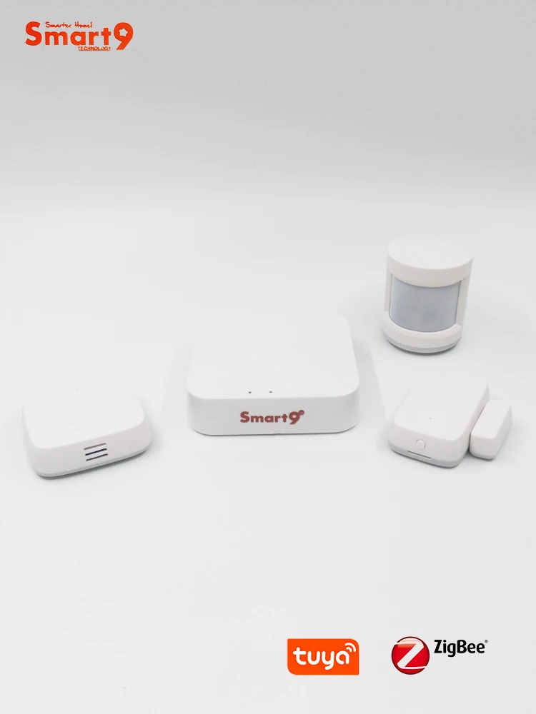 Smart9 SmartHome Kit-B Mini TuYa ZigBee концентратор+ PIR+ дверь+ датчик температуры, Smart Life App пульт дистанционного управления, питание от TuYa