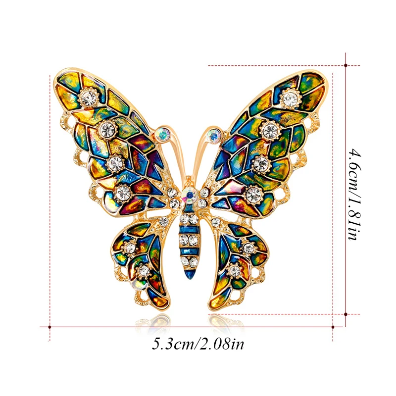

Rhinestone Butterfly Brooch Colorful Pin Mother's Day Gift Elegant Animal Brooches Decorative Drip Oil All-match Corsage