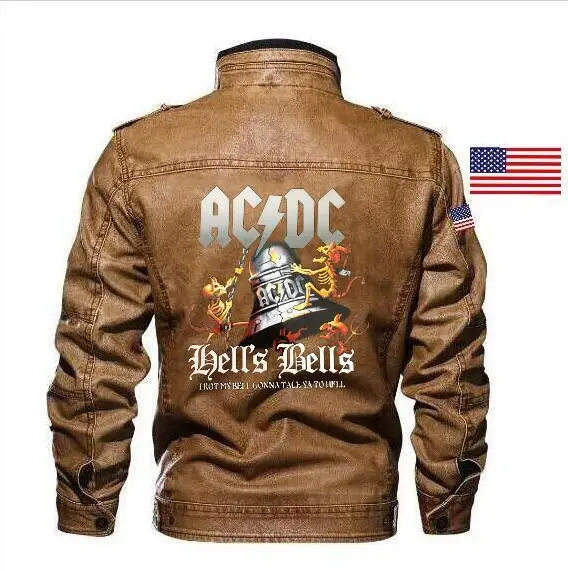 goatskin ACDC часы кожаная куртка Тонкий кожаный мотоцикл мужская куртка брендовая одежда вышитая эмблема