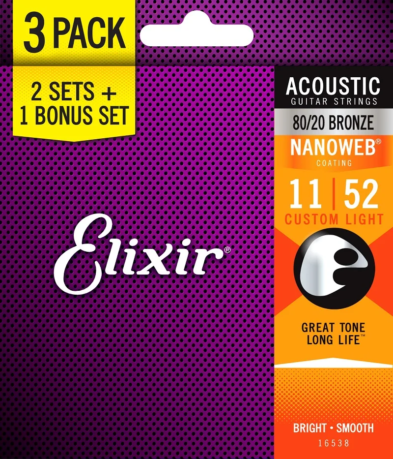 Струны для акустической гитары Elixir, 3 комплекта по цене 2 - Цвет: 16538   011-052