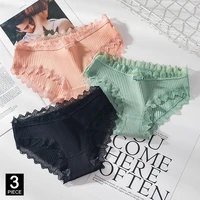 cotton panties woman sexy lace briefs fashion solid color knickers girls bow underpants set underwear dropshipping 3 pcslot