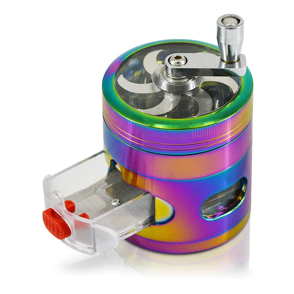 

4-Layers Herb Grinder Rainbow Spice Crusher Pollinator Weed Grinder Tobacco Sheeder Hand-Cranked Clear Top Grinder with Drawer