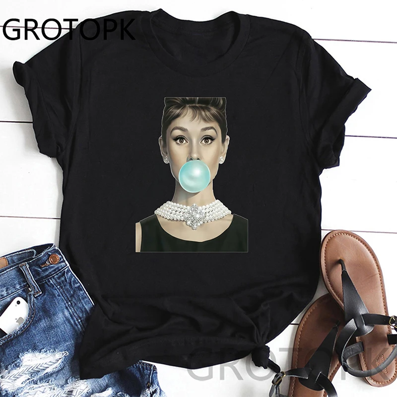Женская футболка с принтом Одри Хепберн Майкл мубиус летняя винтажная короткая в