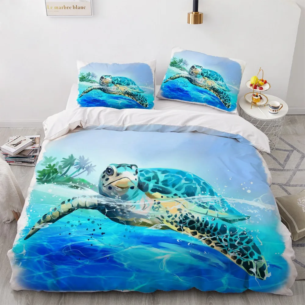 

3D Custom Design White Duvet Cover Sets Sea Animal Comforther Cases Pillow Covers King Queen Double Single Size Animal Beddings