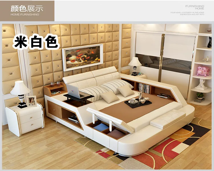 Современные мягкие кровати с рамой из натуральной кожи и хранением мебель для