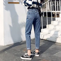 womens jeans high waist loose trousers retro straight jeans new korean version of the old daddy radish pants nine points pants