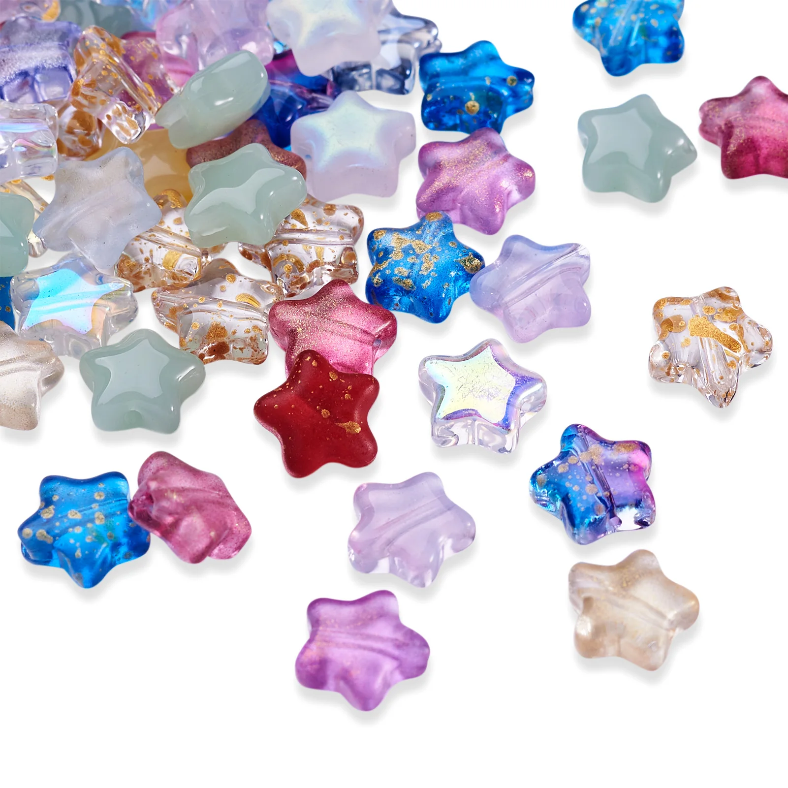 

100Pcs/set Five-pointed Star Glass Beads Mixed Colors Loose Spacer Bead Pendant For Earring Bracelet DIY Handmade Jewelry Making