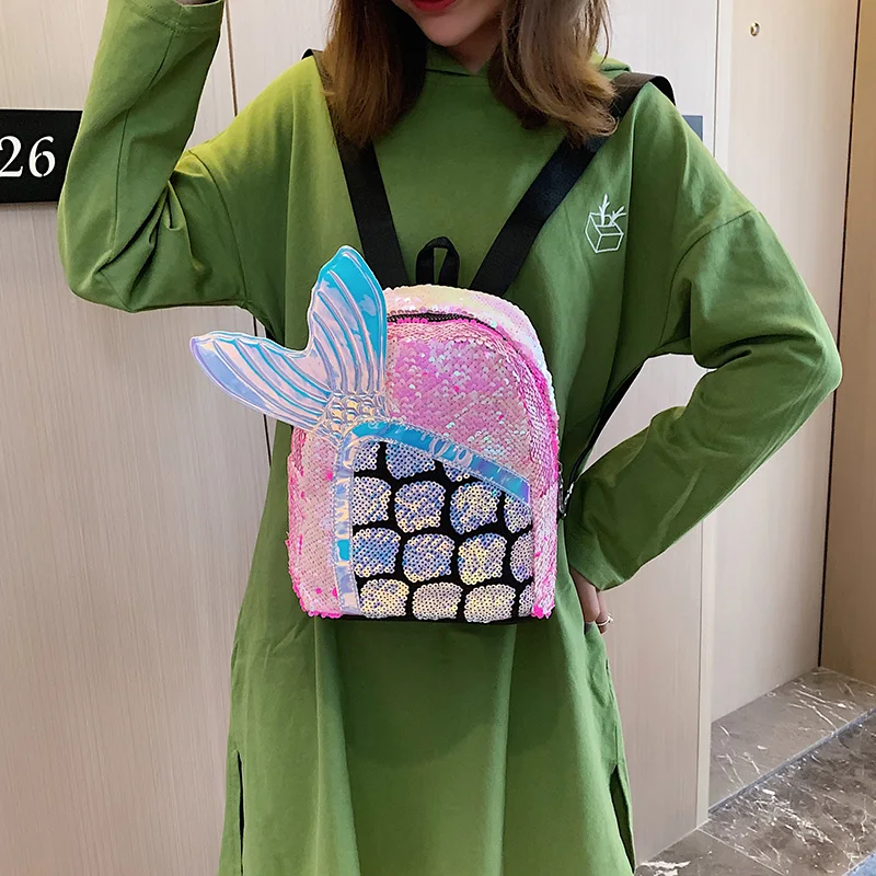 Рюкзак с блестками и русалочкой для девочек принцесс милый рюкзак рыбьим хвостом