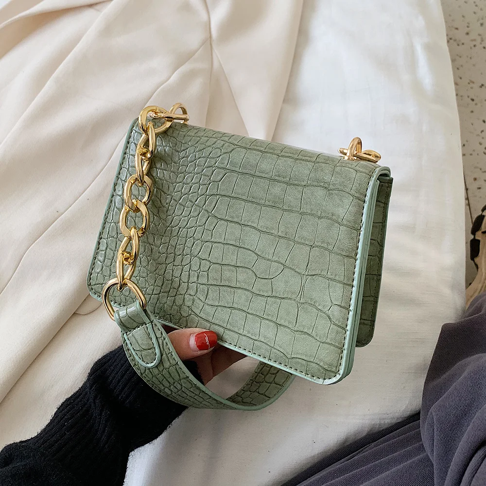 

Crocodile Pattern PU Leather Crossbody Bags For Women 2021 Chain Female Shoulder Handbags Mini Purses Travel Cross Body Bag