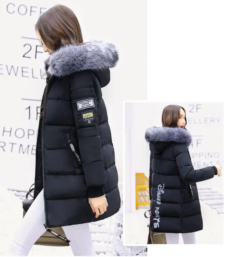 Women Winter Hooded Mid-long Jacket New Fashion Fur collar Thickening Warm Cotton Coat Casual Slim Female Parkas NZYD261A
